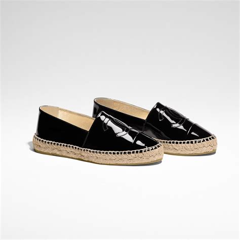 chanel espadrilles fabric and patents calfskin black|CHANEL Fabric Patent Calfskin CC Espadrilles 36 Black.